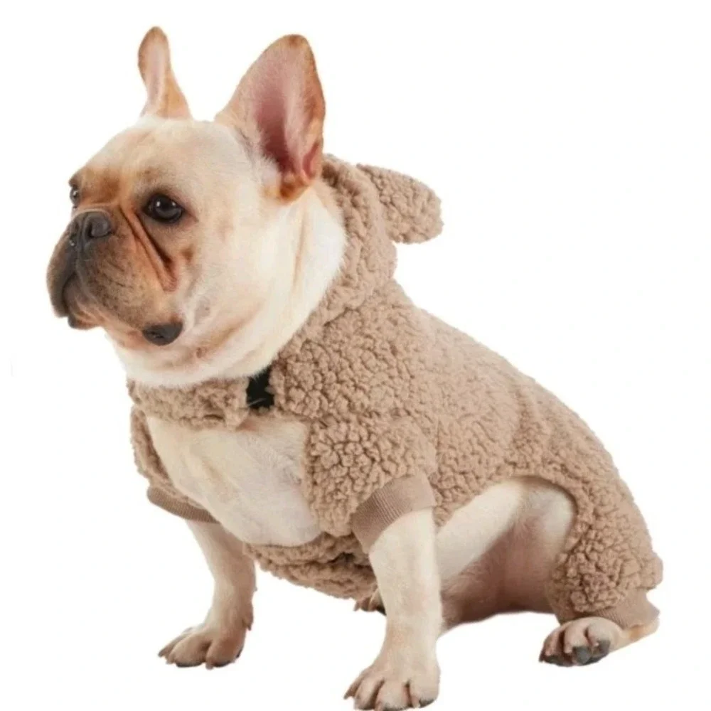 UGG Dog Hoodie Jumpsuit Small Tan Sherpa Bear Ears Fleece Pet Coat Overall